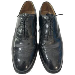 Johnson & Murphy Black Leather Wingtip Slip On Oxford Dress Shoe Size 9.5